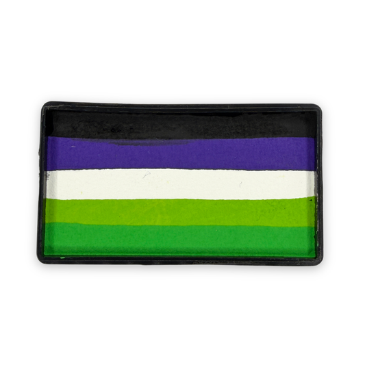 Spooky Arty Cake 28g one-stroke face paint featuring layered black, purple, white, and green shades in a rectangular cake for Halloween, zombie, monster, witch, and fantasy face painting.