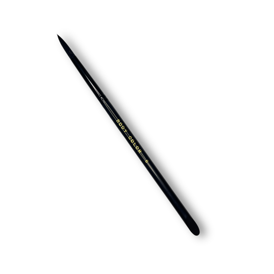 Body Color Cosmetics Stiletto Round #6 face painting brush with black synthetic bristles and short black handle for detailed linework and face paint designs.