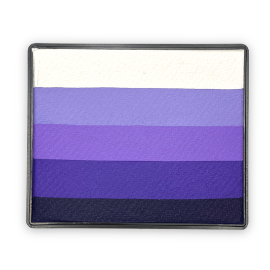 Rainbow makeup in stripes of varying grape themed colors