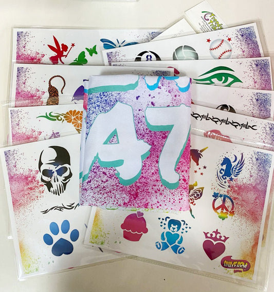 FABRIC AIRBRUSH BANNER (Grommets) AND STENCILS SET - Silly Farm Supplies