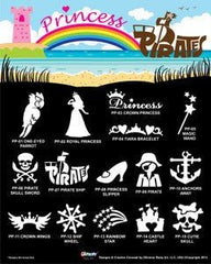 Glimmer Body Art Glitter Tattoo Princess and Pirates Stencil & Poster Set - Silly Farm Supplies