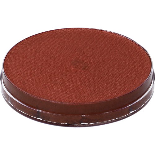 Round plastic container of Rust Shimmer professional face paint showing bright warm orange metallic shimmer inside an open top container.