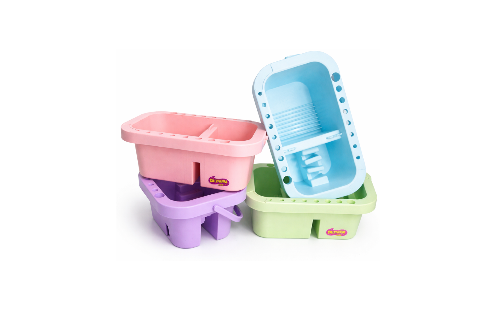 A variety of brush tubs in 4 different colors