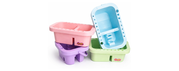 A variety of brush tubs in 4 different colors