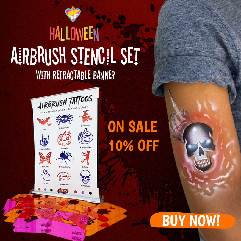 Silly Farm Airbrush  HALLOWEEN Retractable Display and 12 stencils Set *SALE*