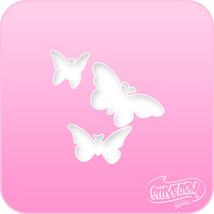 Pink Power stencil featuring three butterfly silhouettes in varying sizes, cut from hot pink Mylar.