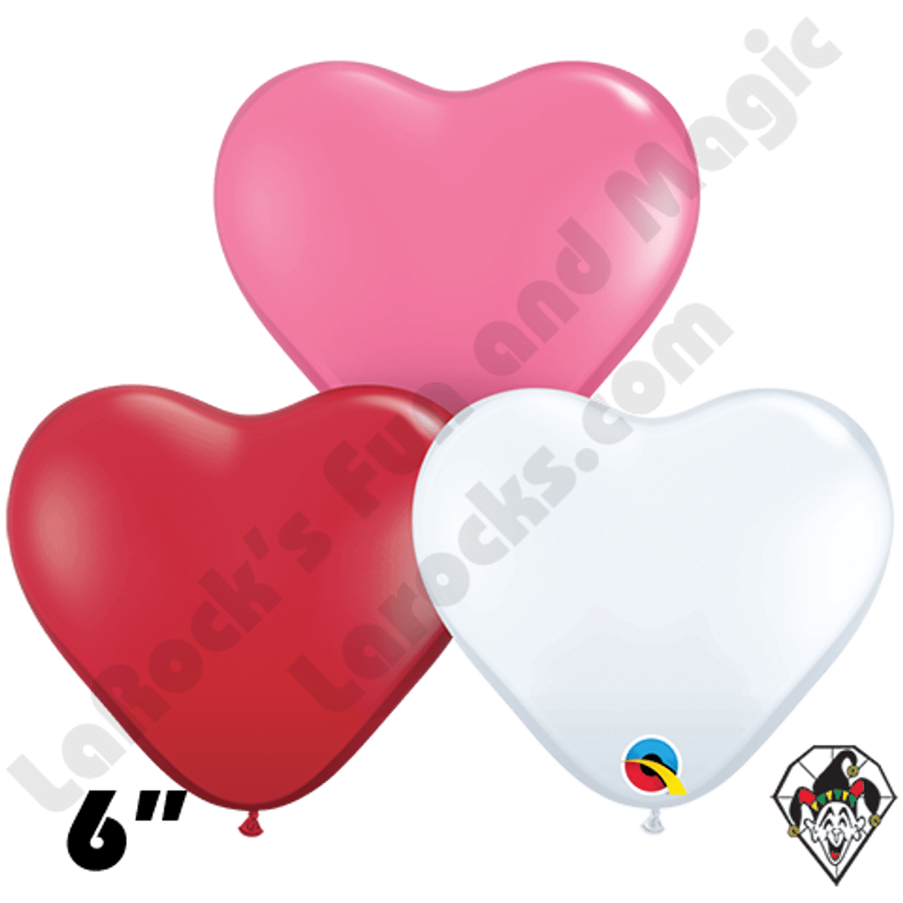 6 Inch Heart Love Assortment Rose/White/Ruby Red Balloons Qualatex 100ct - Silly Farm Supplies