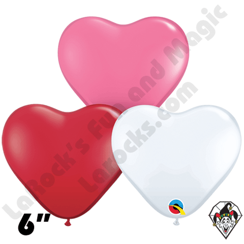 6 Inch Heart Love Assortment Rose/White/Ruby Red Balloons Qualatex 100ct