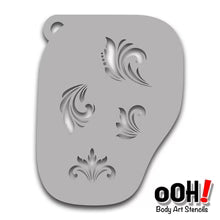 Metal body art stencil with floral designs on a white background