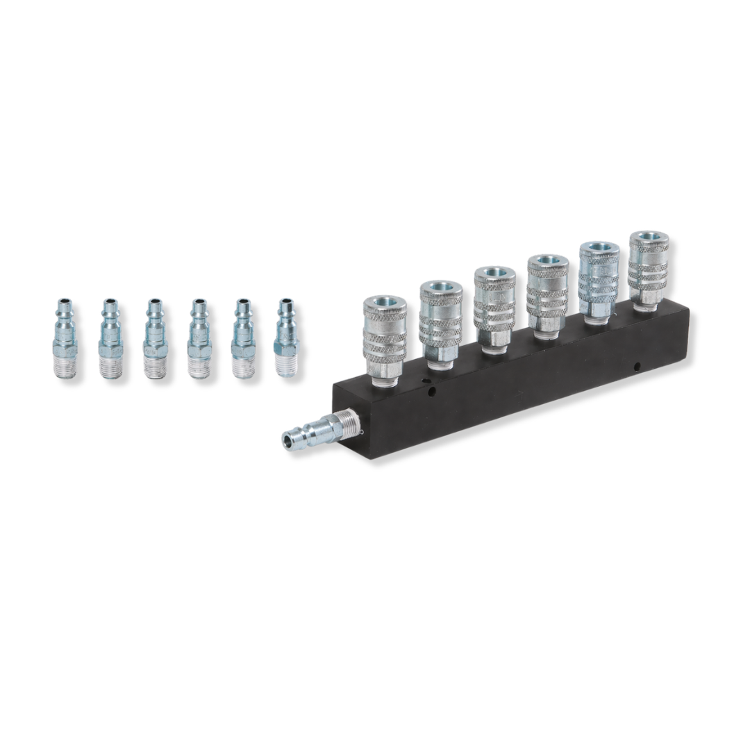 6 port manifold mechanism for airbrush systems with male coupler