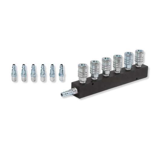 6 port manifold mechanism for airbrush systems with male coupler