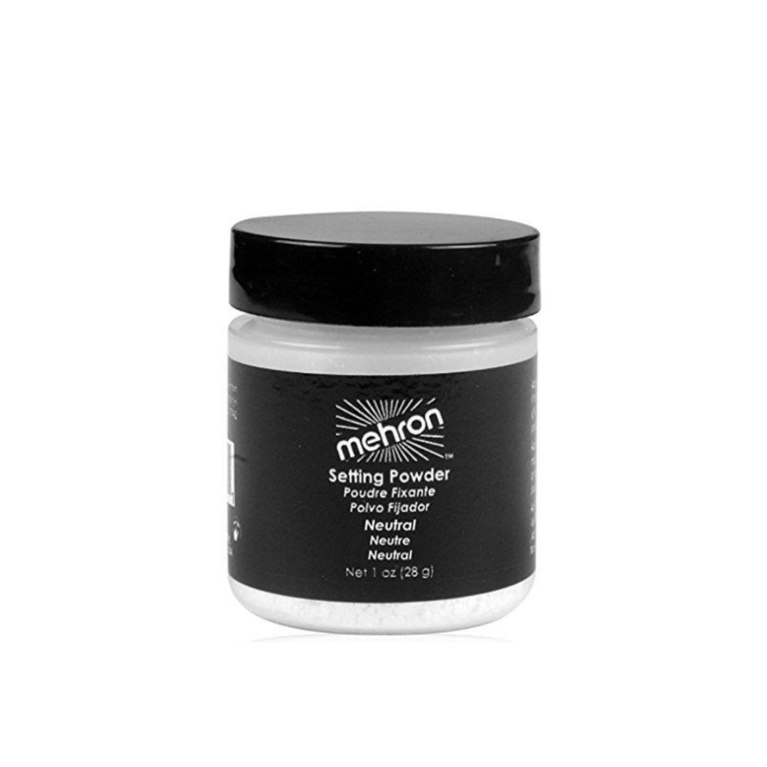 A jar of Mehron Setting Powder for jewelry making, featuring a black lid and a black label with white text, set against a plain white background.