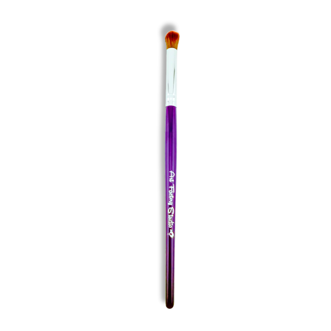 Art Factory Studio Fluffy Glitter Application Brush with soft rounded synthetic bristles, silver ferrule and purple handle.
