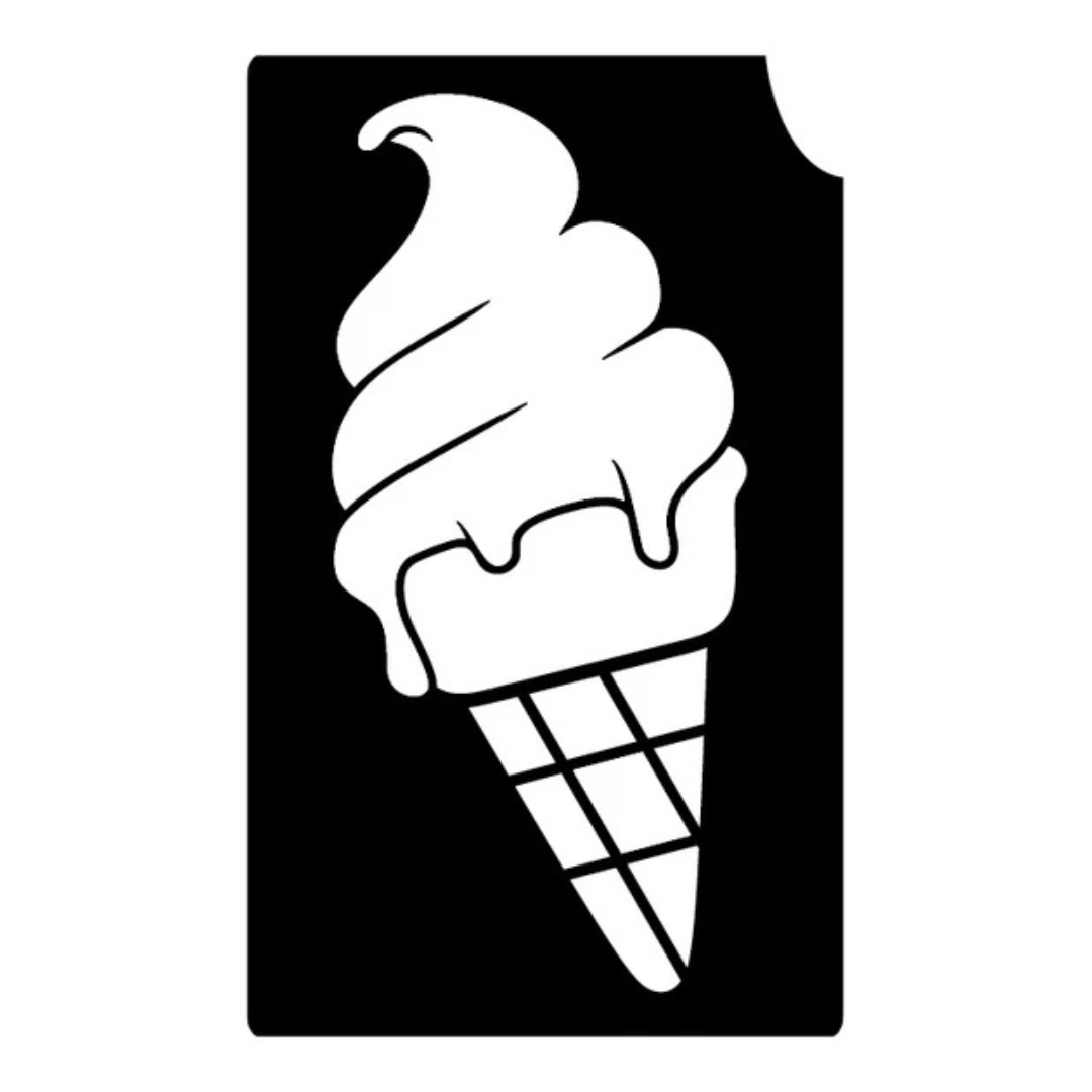 Art Factory Ice Cream Cone glitter tattoo stencil featuring a soft serve swirl in a cone.