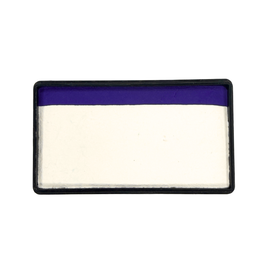 Peekaboo Purple Arty Cake 28g one-stroke face paint featuring a large white section with a purple edge for fantasy characters, ghosts, animals, and outlined face paint designs.
