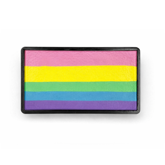 Image of a one stroke Rainbow Face Paint Cake featuring a palette of pastel colors arranged in stripes on a white background