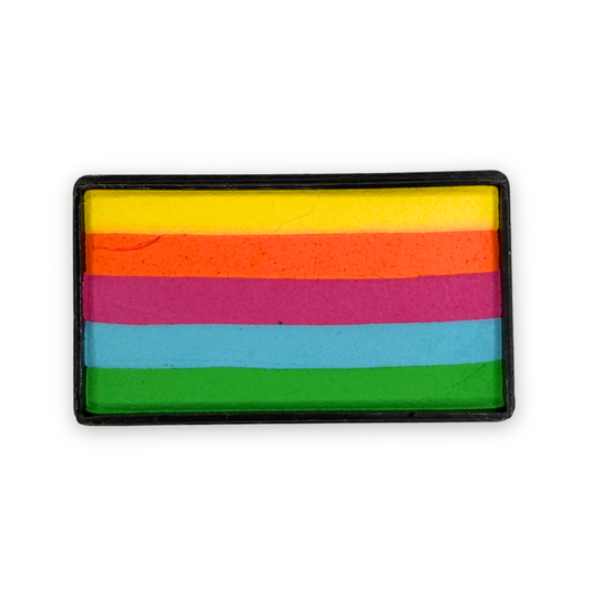 Image of a Arty Face Paint Cake featuring a palette of bright colors arranged in stripes. Designed for easy application, this face paint allows artists to create bold, blended, multi-color designs with a single swipe. Ideal for a variety of themes and festive occasions.