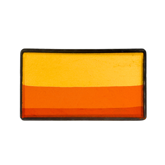 Baby Silly Tiger Arty Cake 28g one-stroke face paint featuring layered golden yellow, orange, and deep orange-red colors for tiger face paint, animal designs, flames, and warm blended effects.