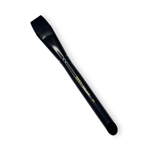 Body Color Cosmetics Stiletto ¾ inch flat face painting brush with black synthetic bristles designed for one-stroke face paint designs.