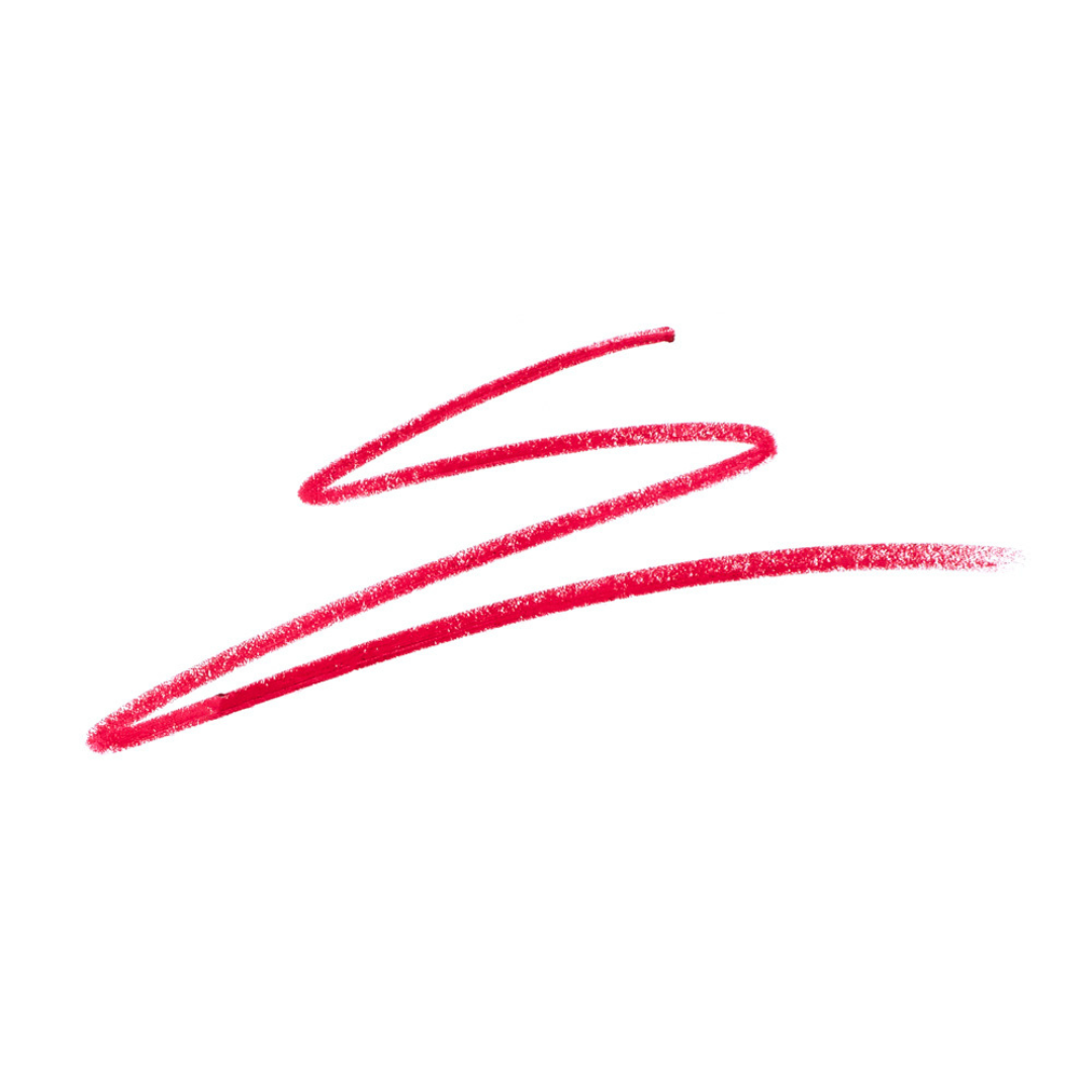 Bright fire red makeup swatch showing thin and thick strokes of Ben Nye MagiColor Creme Pencil MC-2 on a white background.