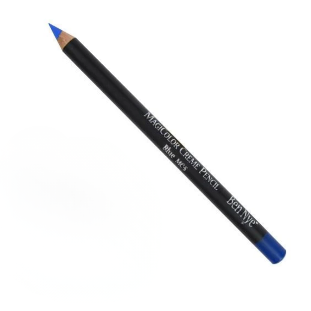Ben Nye MagiColor Creme Pencil MC-5 Blue with black barrel, sharpened blue tip, and matching blue end cap.
