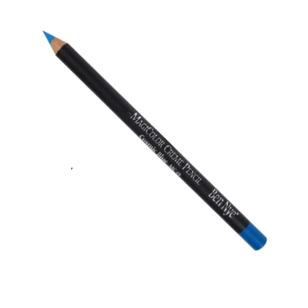 Ben Nye MagiColor Creme Pencil MC-19 Cosmic Blue with black barrel, sharpened blue tip, and matching blue end cap.