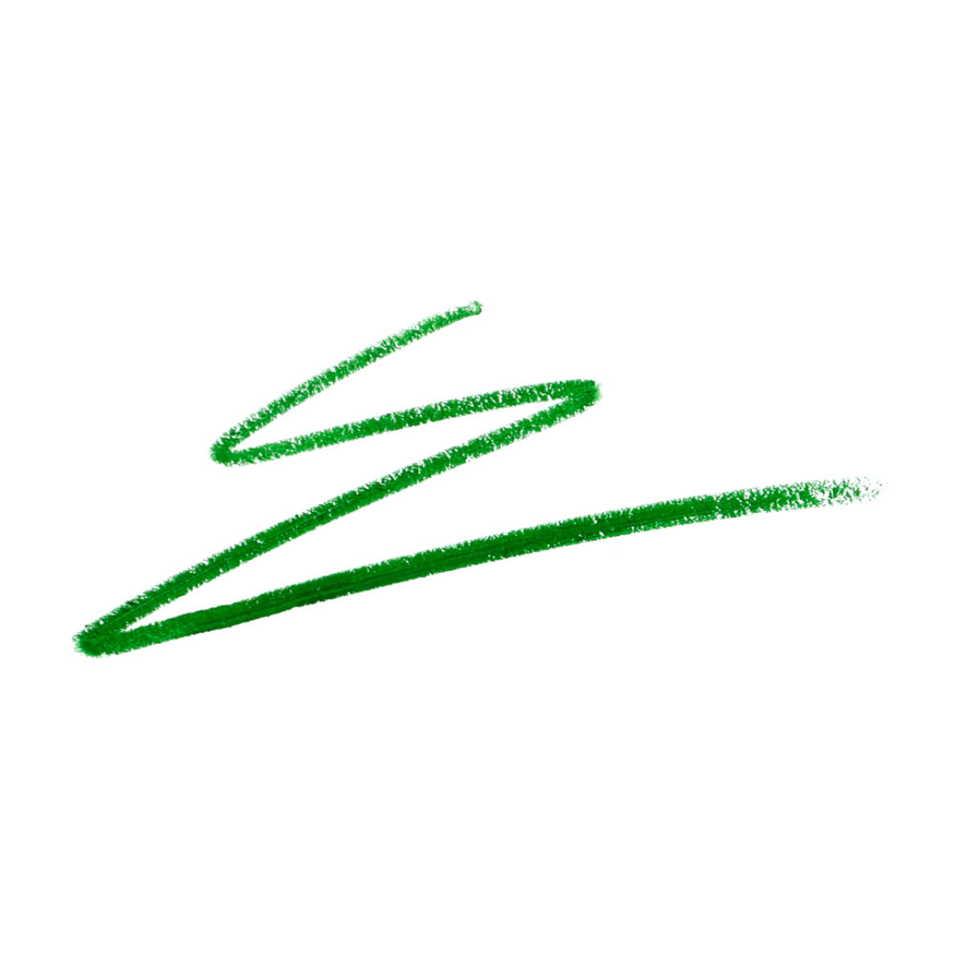 Bright Kelly Green makeup swatch showing thin and thick strokes of Ben Nye MagiColor Creme Pencil MC-23 on a white background.