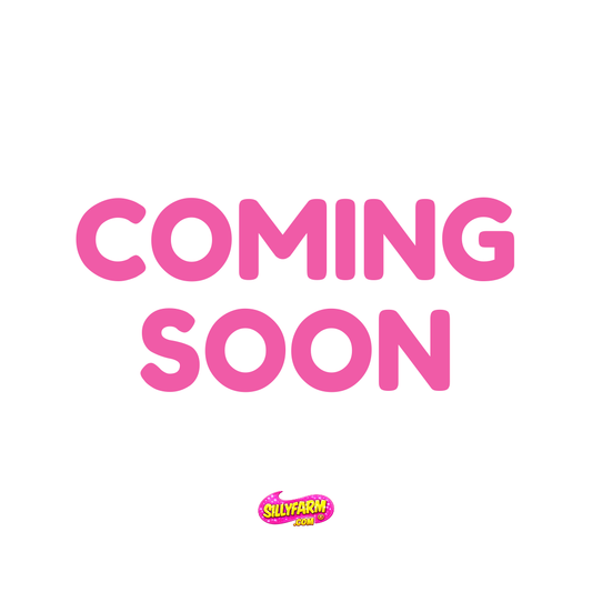 Pink 'COMING SOON' text on a white background with a Silly Farm logo.