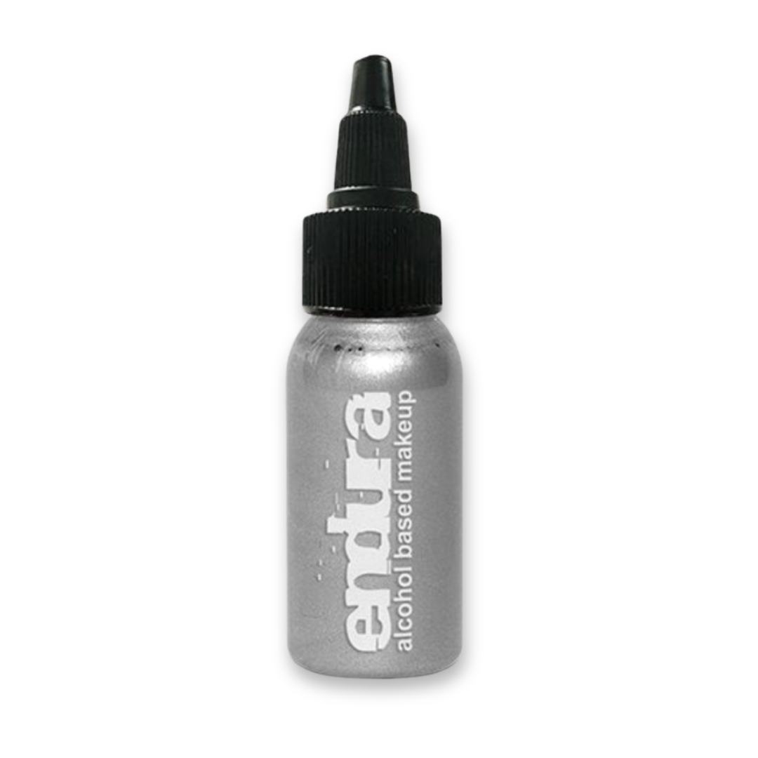 EBA Endura Metallic Silver alcohol-based airbrush makeup for metallic body painting, cosplay, theatrical makeup, and special effects.