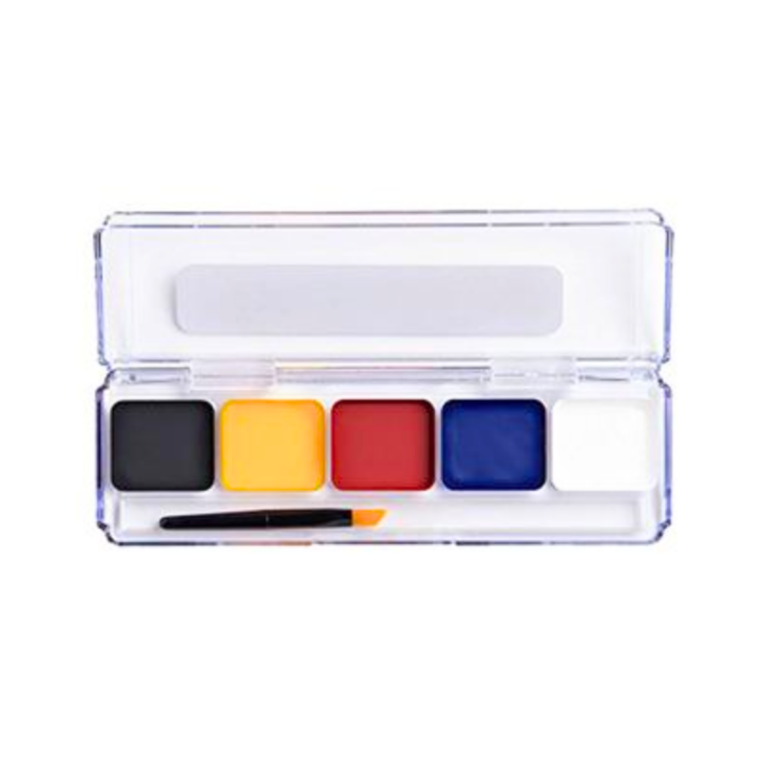 EBA Encore Premium Waterproof Slim SFX Alcohol Palette with black, blue, white, red, and yellow colors for professional special effects makeup.