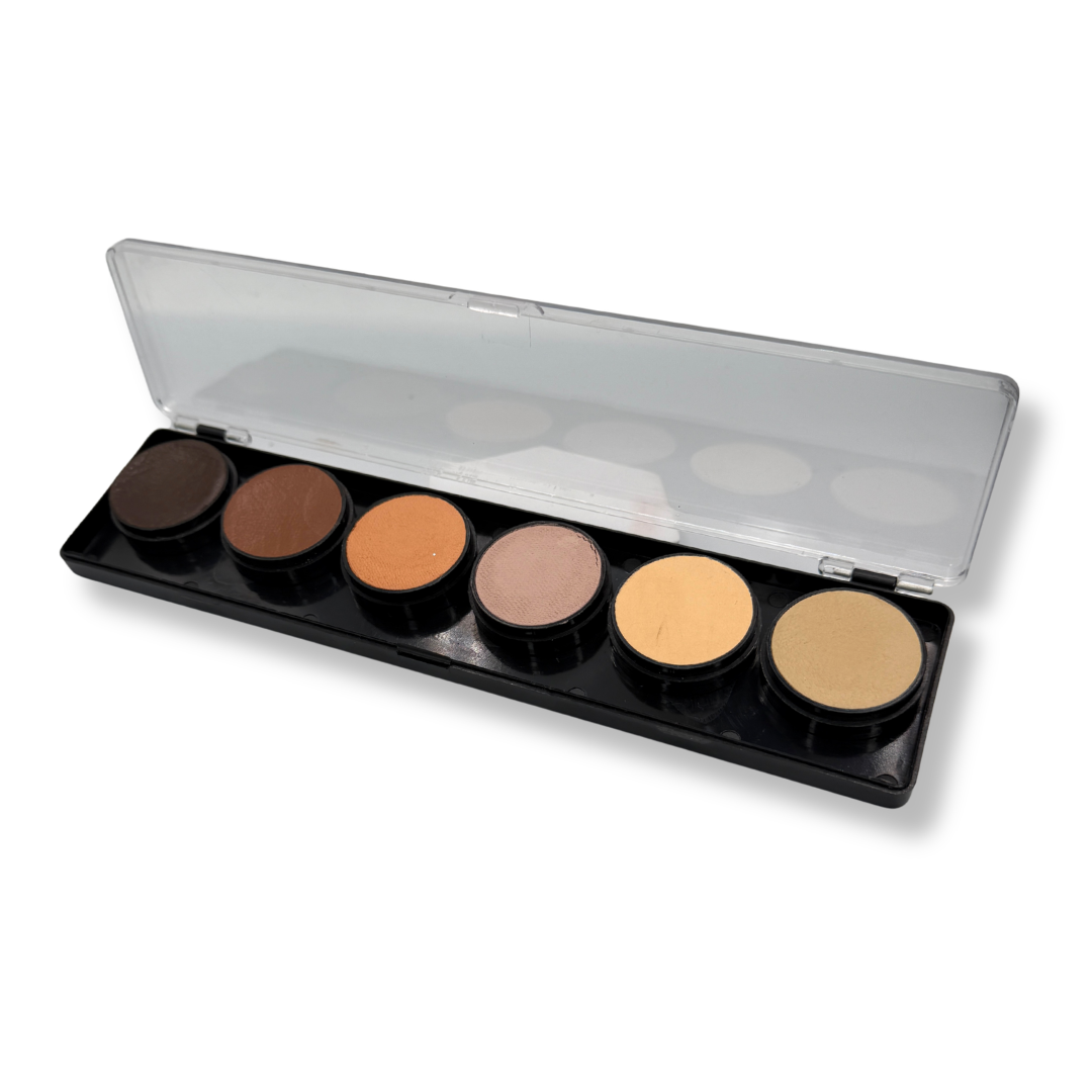 FAB 6-Color Skin Tones face paint palette featuring six complexion shades ranging from light to deep in a compact palette with a clear protective lid.