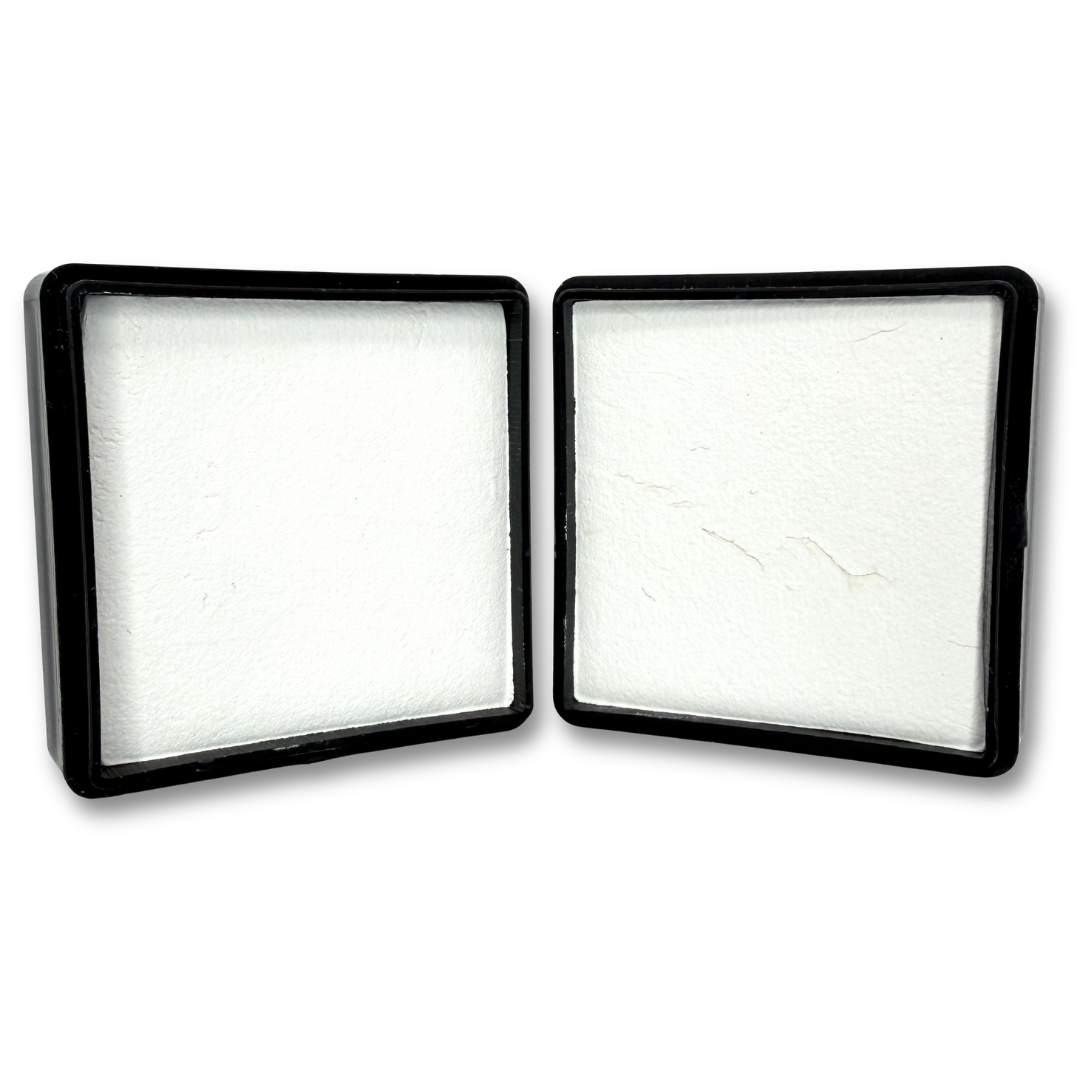 Two FAB Luxe White 45g face paint cakes in black square containers displayed side by side.