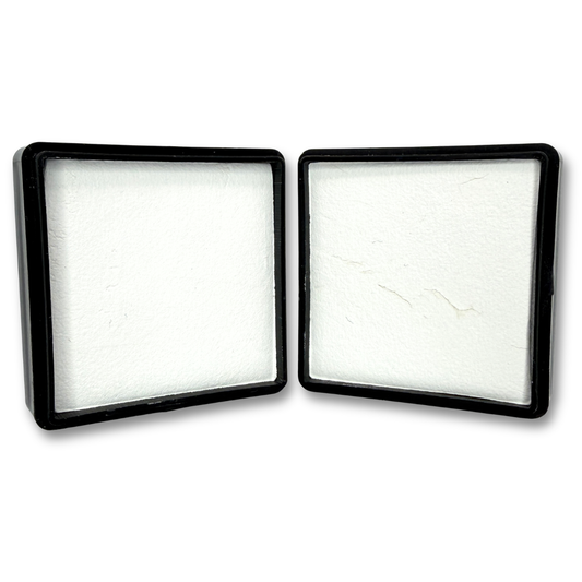 Two FAB Luxe White 45g face paint cakes in black square containers displayed side by side.