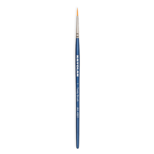 Kryolan Torey Round Brush 1 with fine pointed synthetic bristles, silver ferrule and blue handle.