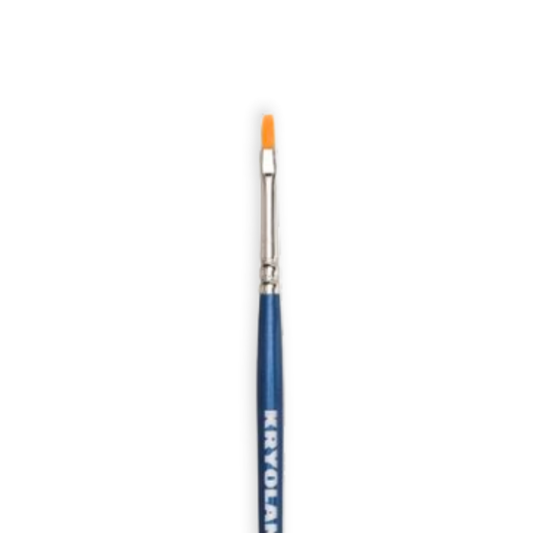 A single Kryolan fine paint brush with a blue handle, silver metal ferrule, and bright orange tip, centered on a plain white background.