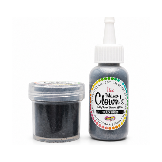Jar and bottle containers filled with black glitter