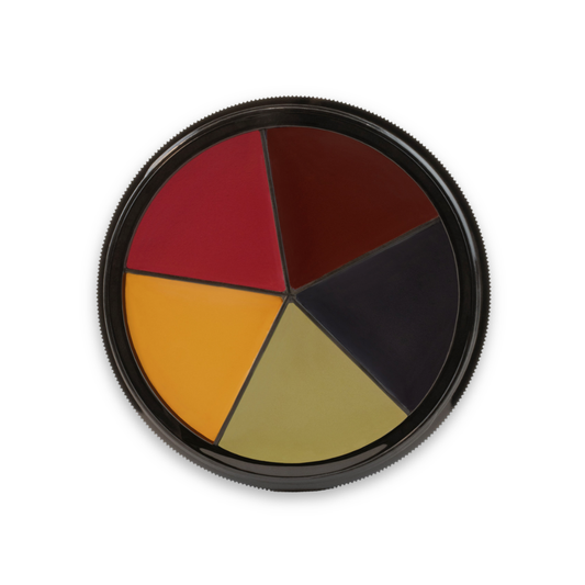 Mehron Bruise Pro ColoRing 5-color cream makeup palette with red, maroon, blue, yellow, and green shades for realistic SFX bruises.