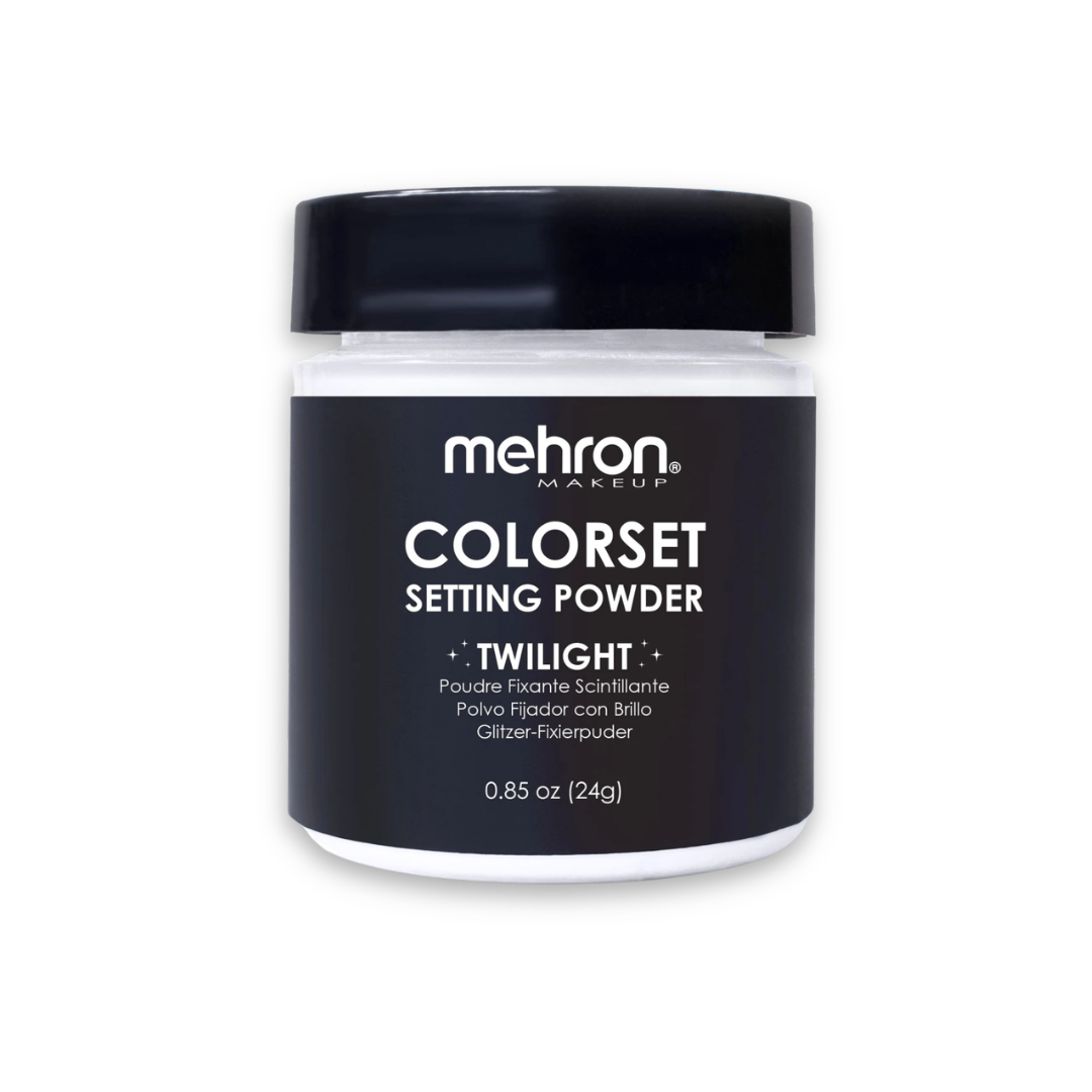 Mehron Colorset Setting Powder Twilight 0.85 oz (24g) translucent sparkling makeup setting powder for fantasy, cosplay, and theatrical makeup.