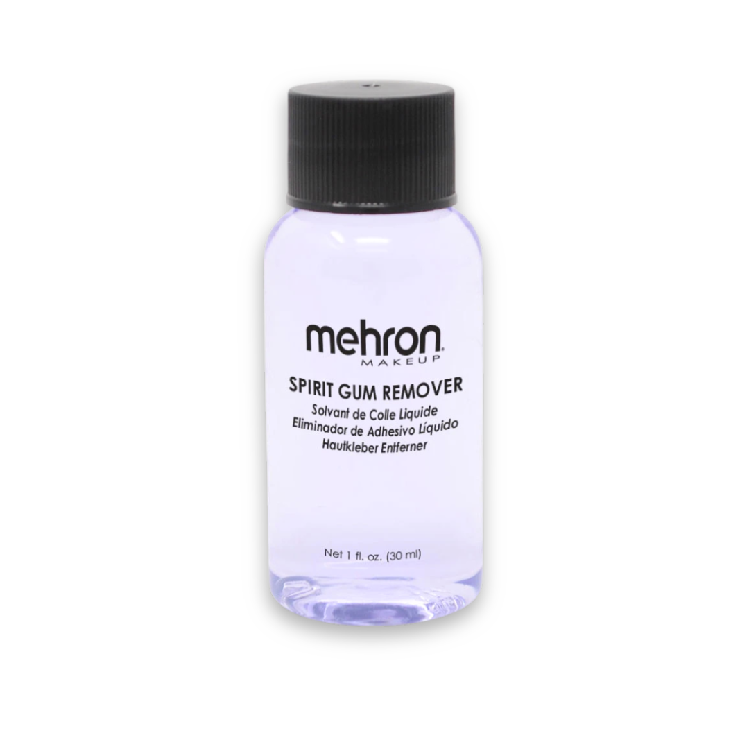 Mehron Spirit Gum Remover 1 oz bottle for removing Spirit Gum adhesive from skin and prosthetic appliances.