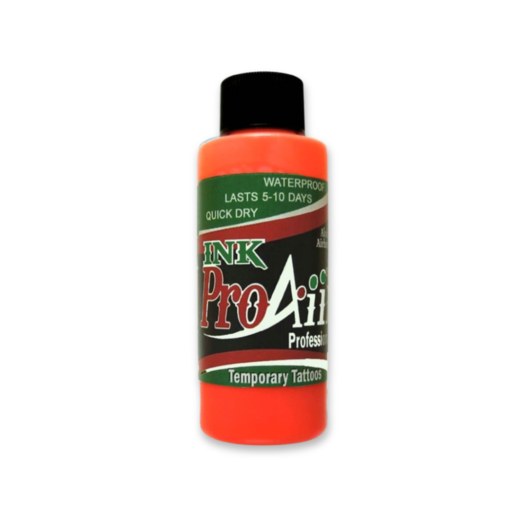 ProAiir Fluorescent Orange professional hybrid temporary airbrush ink for SFX, prosthetics, costumes, and airbrush art.