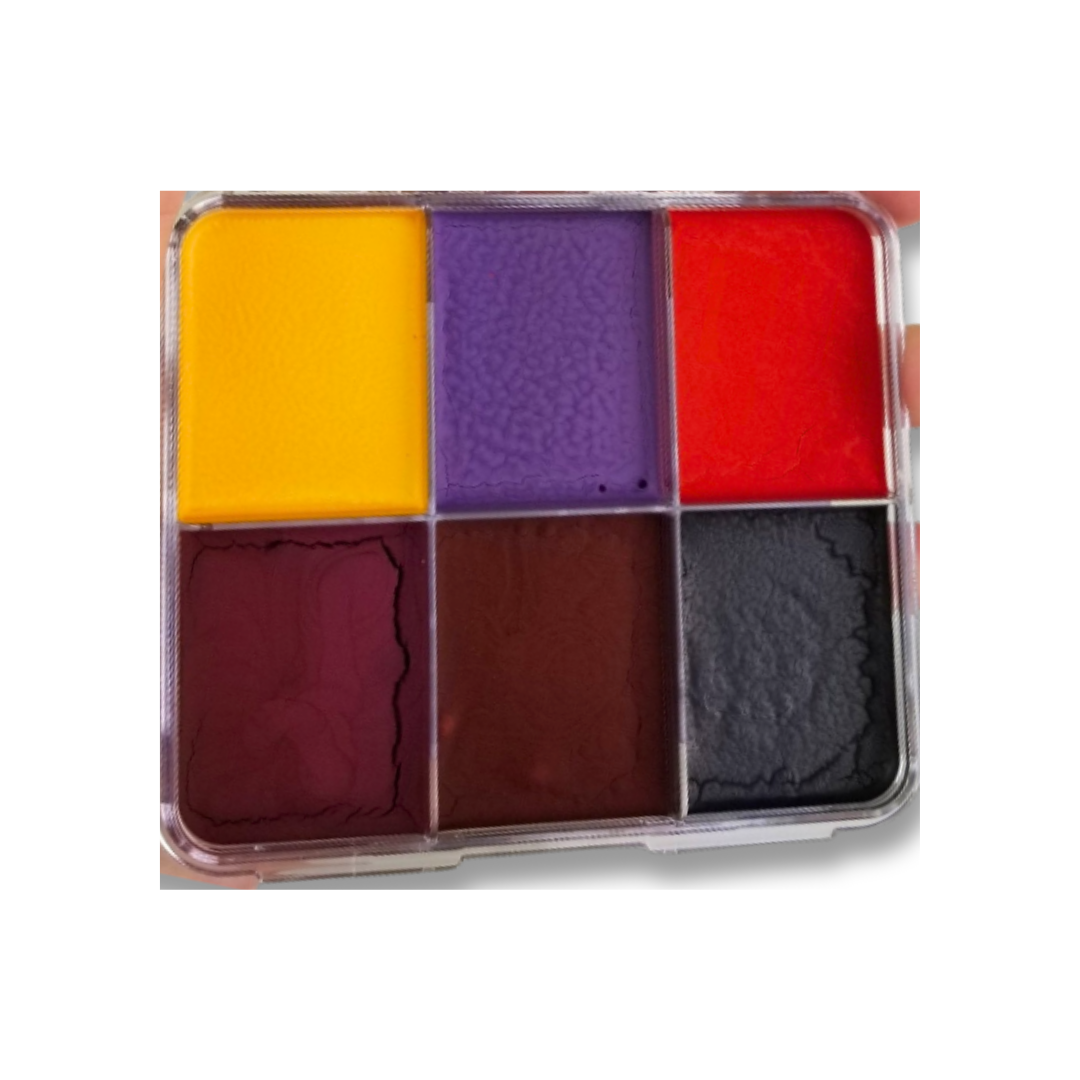 ProAiir SOLIDS Trauma water-resistant SFX makeup palette with six colors for creating bruises, wounds, blood, and trauma effects.