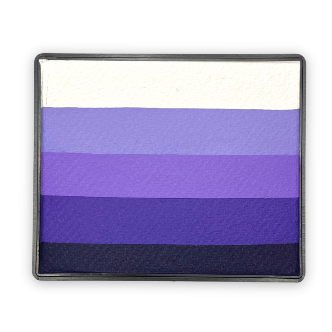 Rainbow makeup in stripes of varying grape themed colors