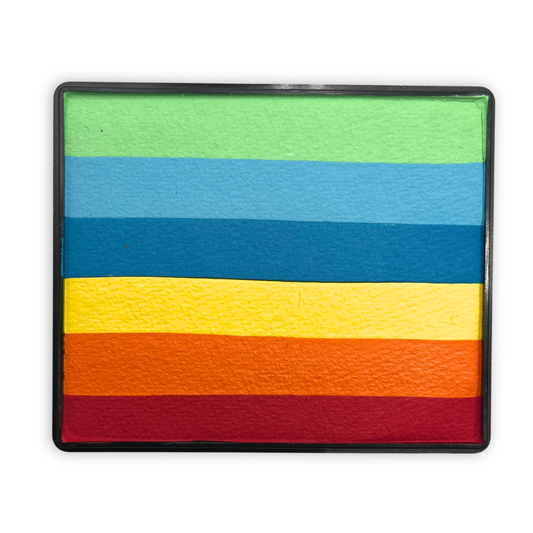 Rainbow makeup in stripes of varying retro colors