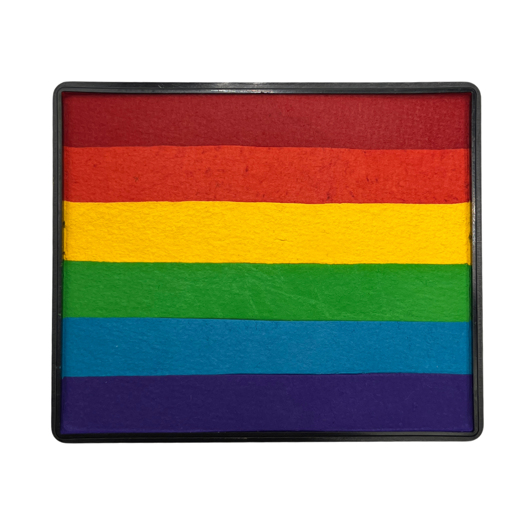 Image of a Rainbow Face Paint Cake featuring a palette of bright true rainbow colors arranged in stripes on a white background