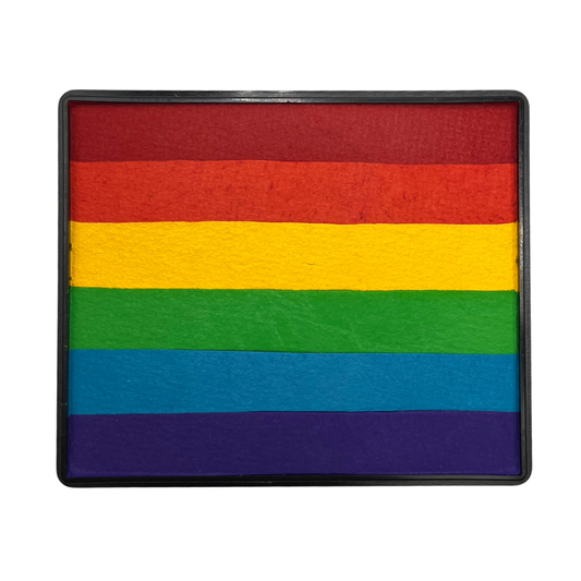 Image of a Rainbow Face Paint Cake featuring a palette of bright true rainbow colors arranged in stripes on a white background