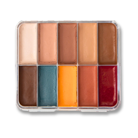 Skin Illustrator Starter Palette with 10 professional alcohol-activated makeup colors for SFX, complexion, and prosthetic makeup.