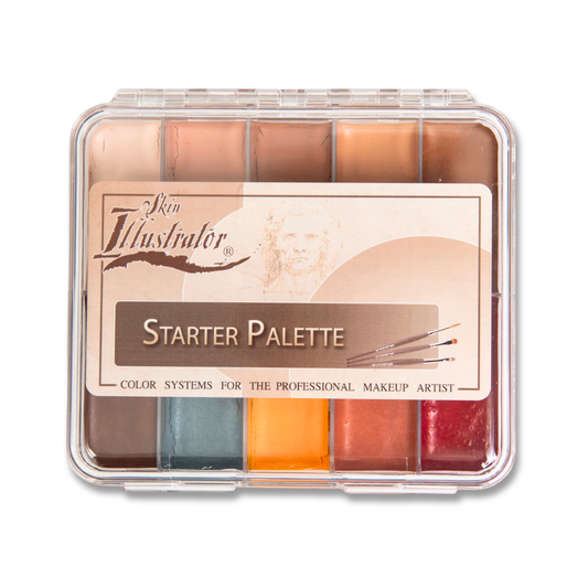 Skin Illustrator Starter Palette with 10 professional alcohol-activated makeup colors for SFX, complexion, and prosthetic makeup.