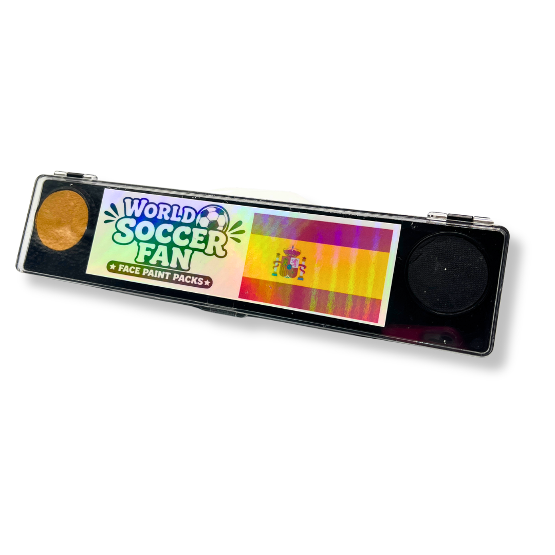 Face paint kit for soccer fans with colorful packaging Spain flag on a white background