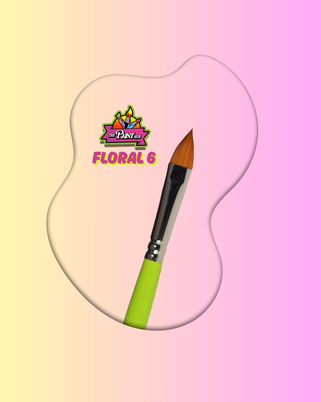 Paintbrush with green handle on a pink and yellow gradient background, featuring a brand logo.
