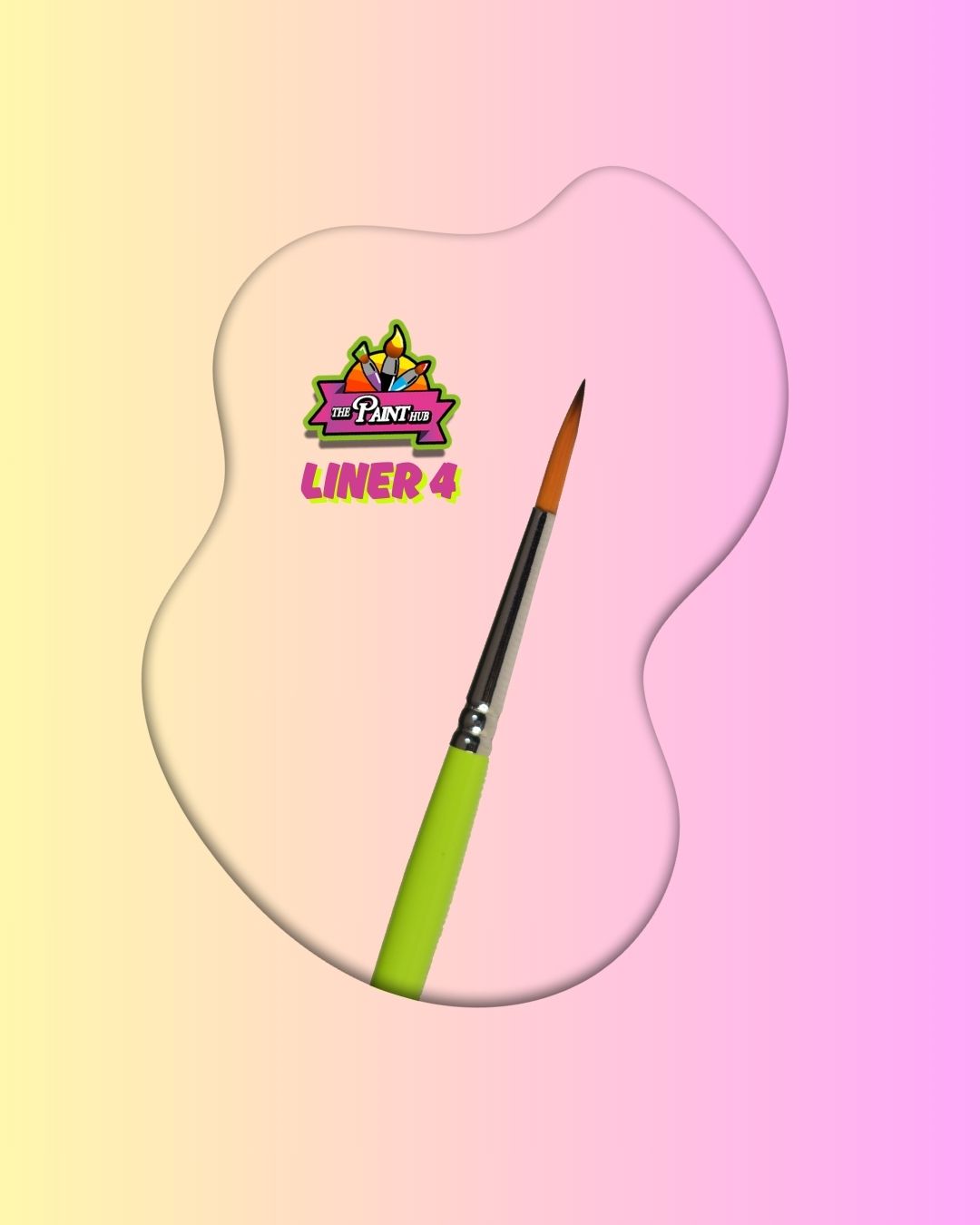 Makeup brush with green handle on a pink and yellow gradient background